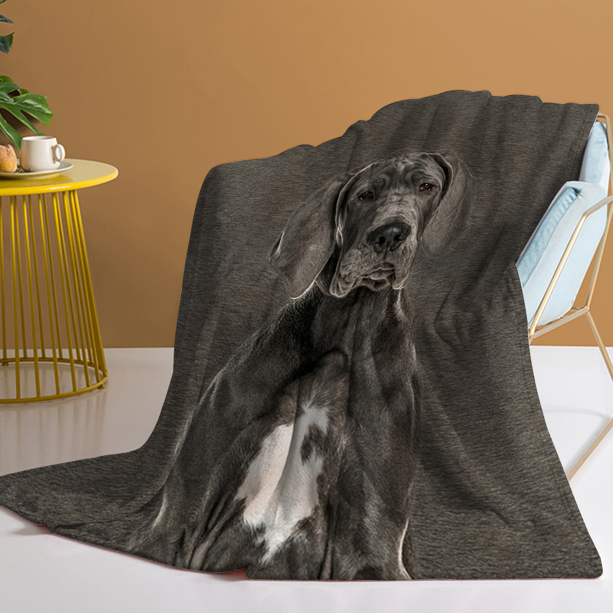 ผ้าห่ม Great Dane สีเทา ฟลีซอบอุ่น ลายหมา